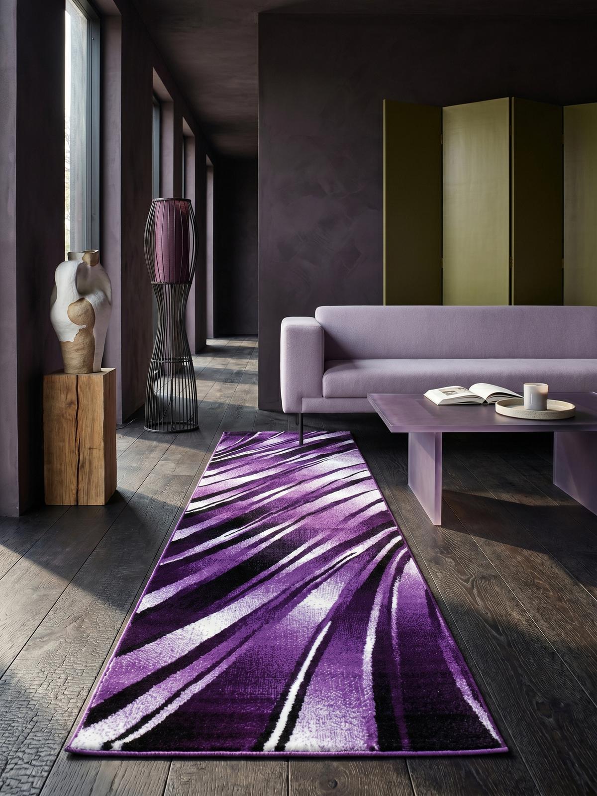 KURZFLORTEPPICH DRAU, mit abstraktem Wellenmuster, Violett, 80 x 300 cm - Lila, Textil (80/300cm) - KADIMA DESIGN