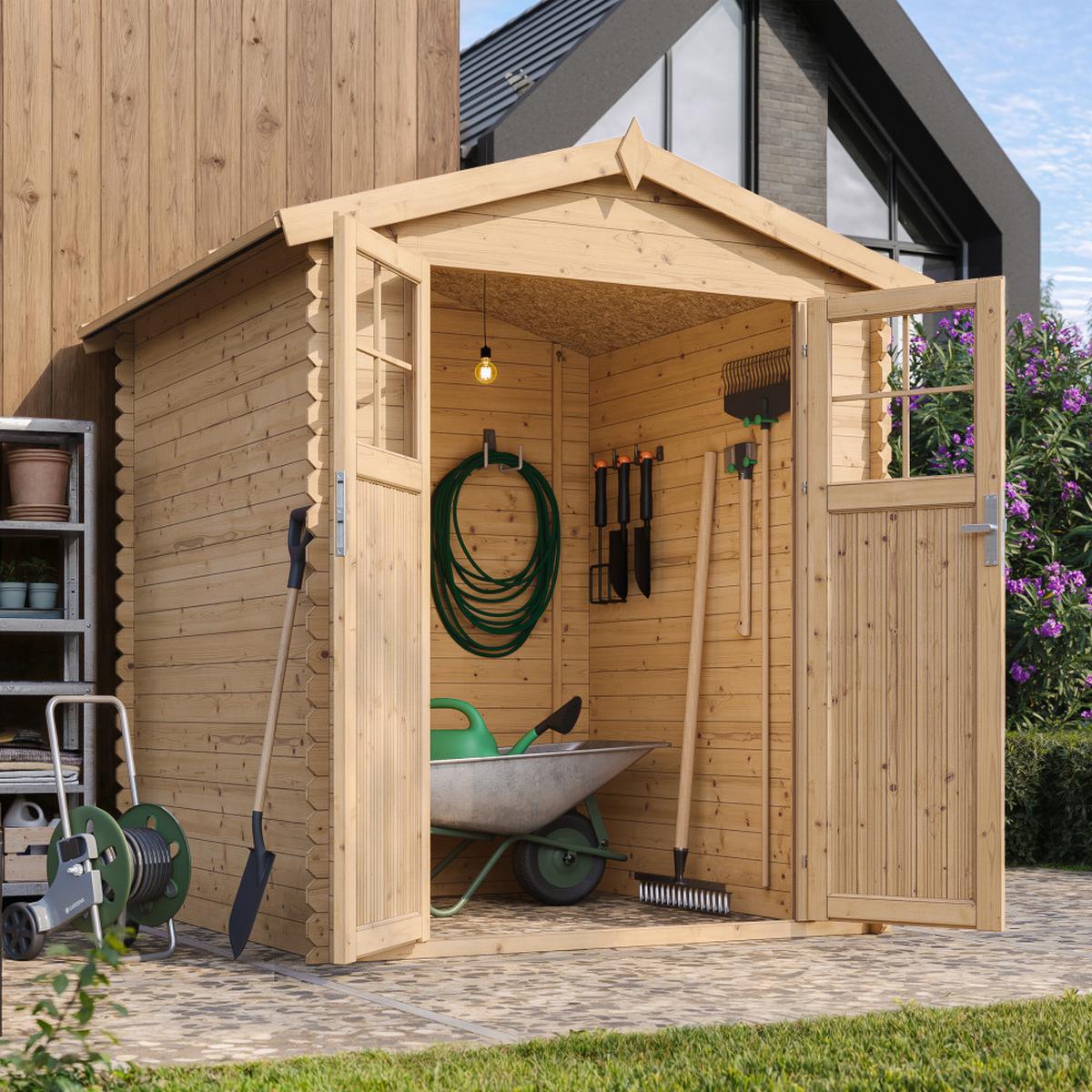 HOLZHAUS GARTENHAUS- B196xL186xH218 cm/ 2,82 m2 - M320F+M320G - Beige, Holz (180/224/186cm) - Timbela