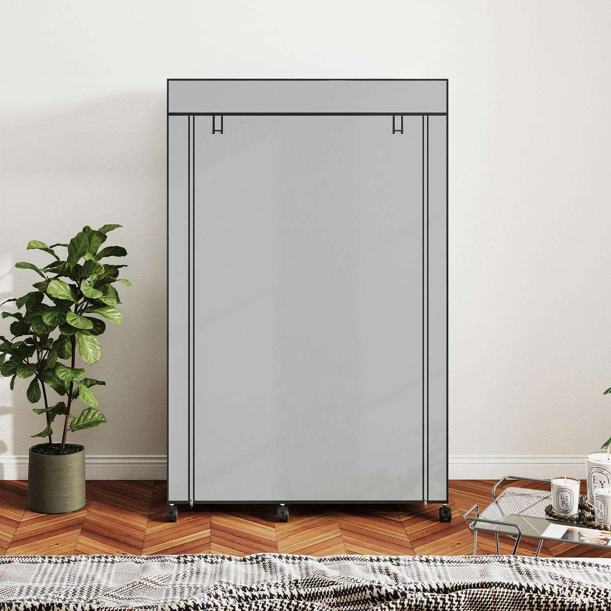 STOFFSCHRANK mit 2 Kleiderstangen, 6 Fächern Hellgrau - Hellgrau, Metall (43/162.5/103cm) - HOMCOM