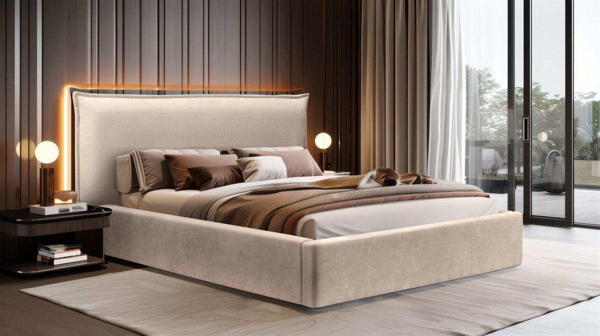 POLSTERBETT Amada Komplettset - Beige, Holzwerkstoff/Textil (140/200cm) - Fun Möbel