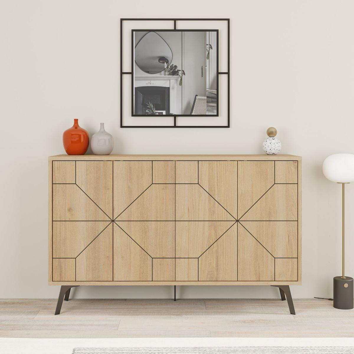 SIDEBOARD mit 4 Türen und dekorierten Türen L123 cm - Dune - Eichefarben, Holzwerkstoff (35/62.4/16cm) - Calicosy