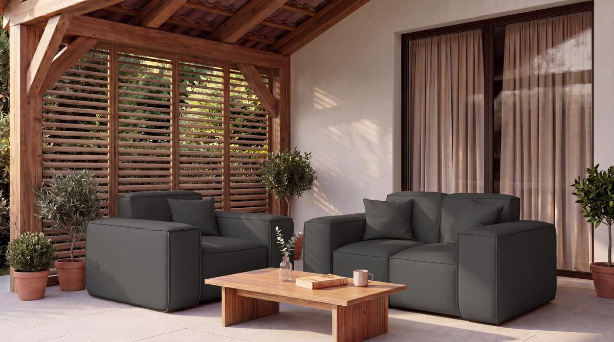 GARTENSOFA Lorento Outdoor 2-Sitzer, Dunkelgrau Kunstleder 186/73/92 cm - Dunkelgrau, Textil (186/73/92cm) - WFL GROUP