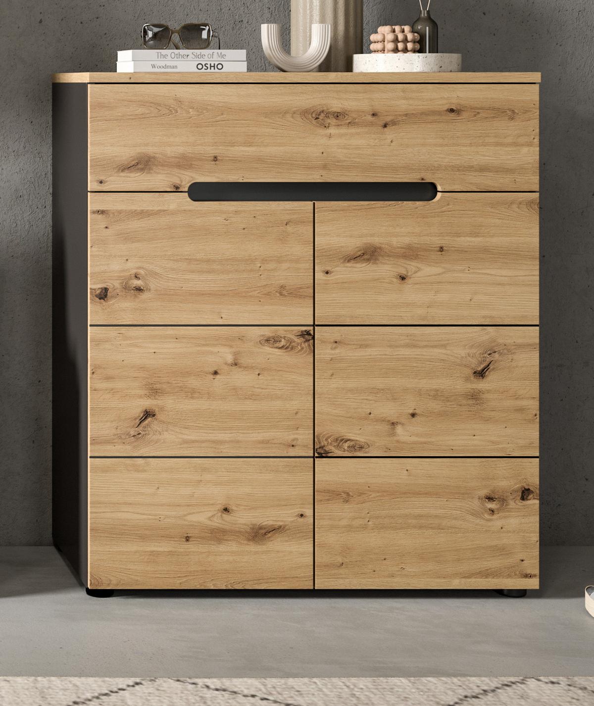 SCHUHSCHRANK Flurkommode Eiche Artisan und grau 80 cm, mit Soft-Close - Schwarz/Eiche Artisan, Holzwerkstoff/Kunststoff (80/94/37cm) - Inn.Furn
