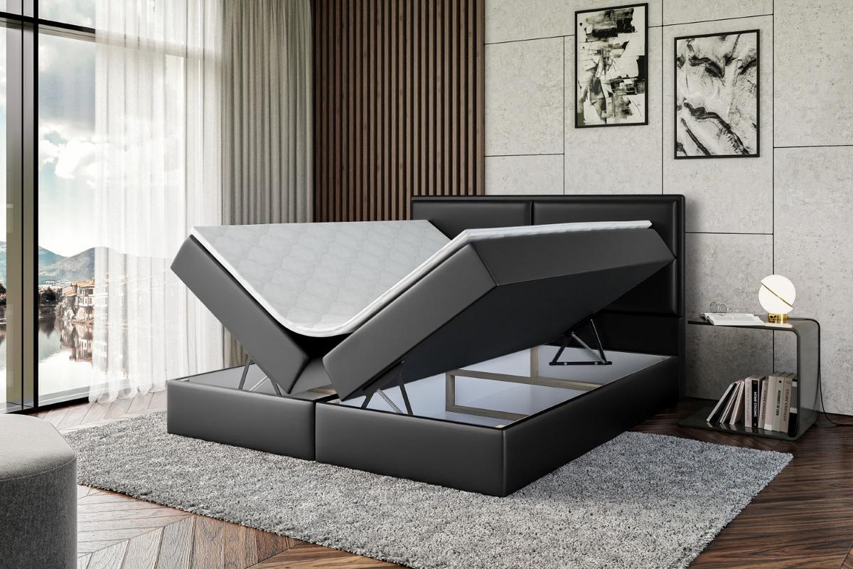 BOXBETT mit Matratze H4 und Lattenrost - AURA - 140x200 - H4 - Schwarz Hochglanz - Schwarz Hochglanz, Holzwerkstoff (140/200cm) - ALTDECOR