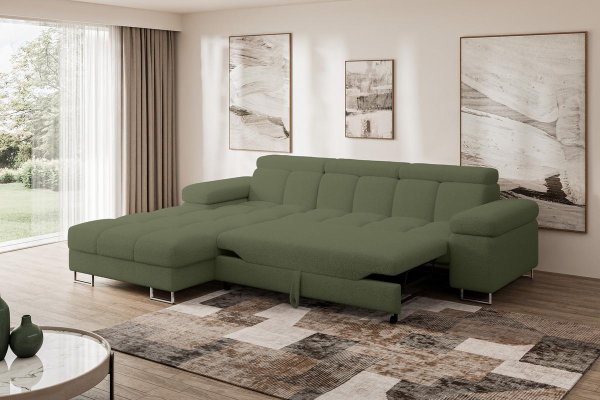 ECKSOFA mit Schlaffunktion Ottomane Links 271x203x79 Grün Bouclé - Smaragdgrün, Holzwerkstoff/Textil (271/203cm) - ALTDECOR