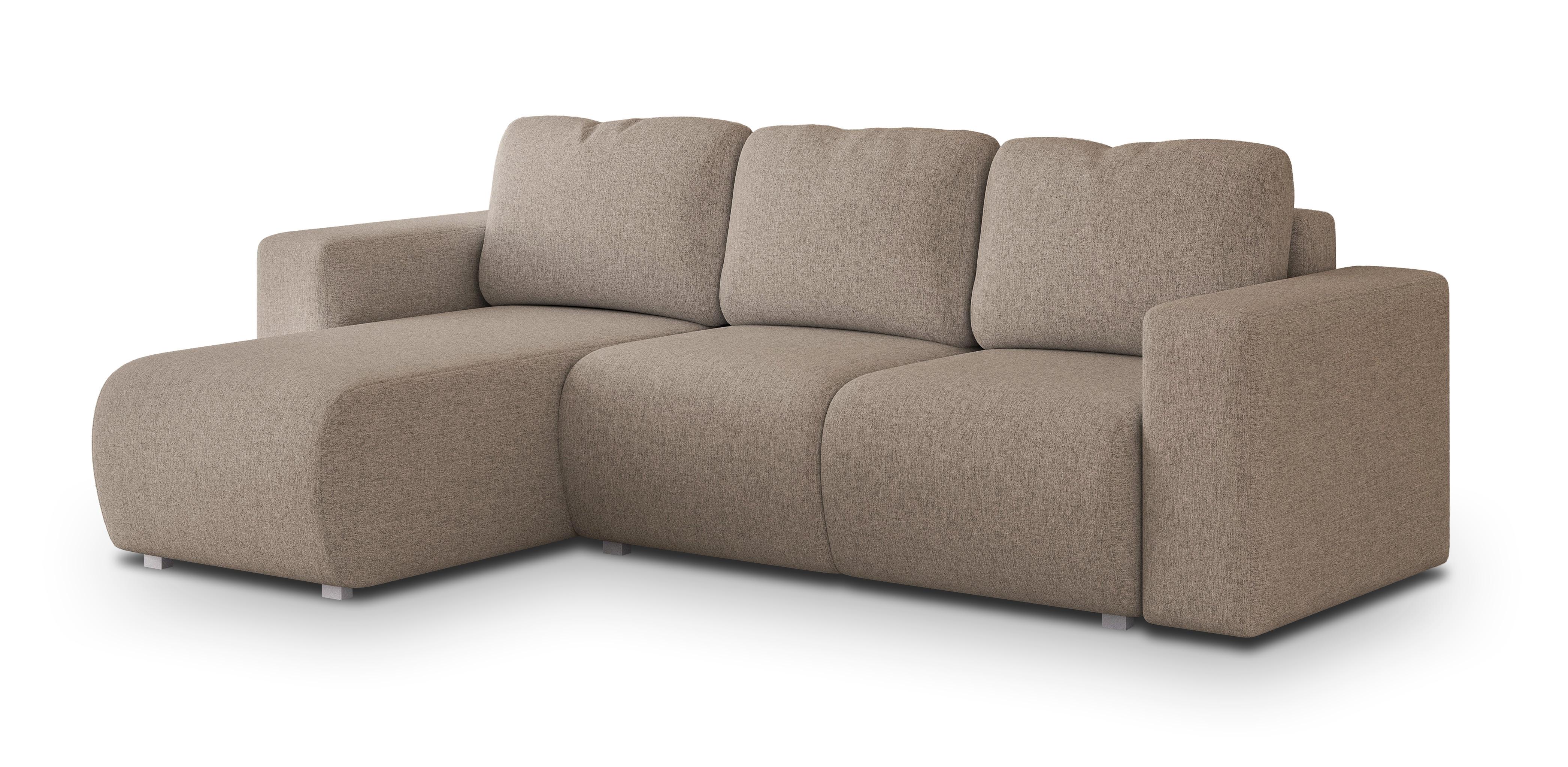 ECKSOFA RINOVA Beige Geflochtener Stoff mit Schlaffunktion - Beige, Holz (250/143cm) - MASSENO