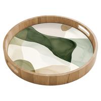 TABLETT Japandi - Abstrakt - Grün 40x40 cm - Grün, Holz (40/5/5cm) - OnlyWow