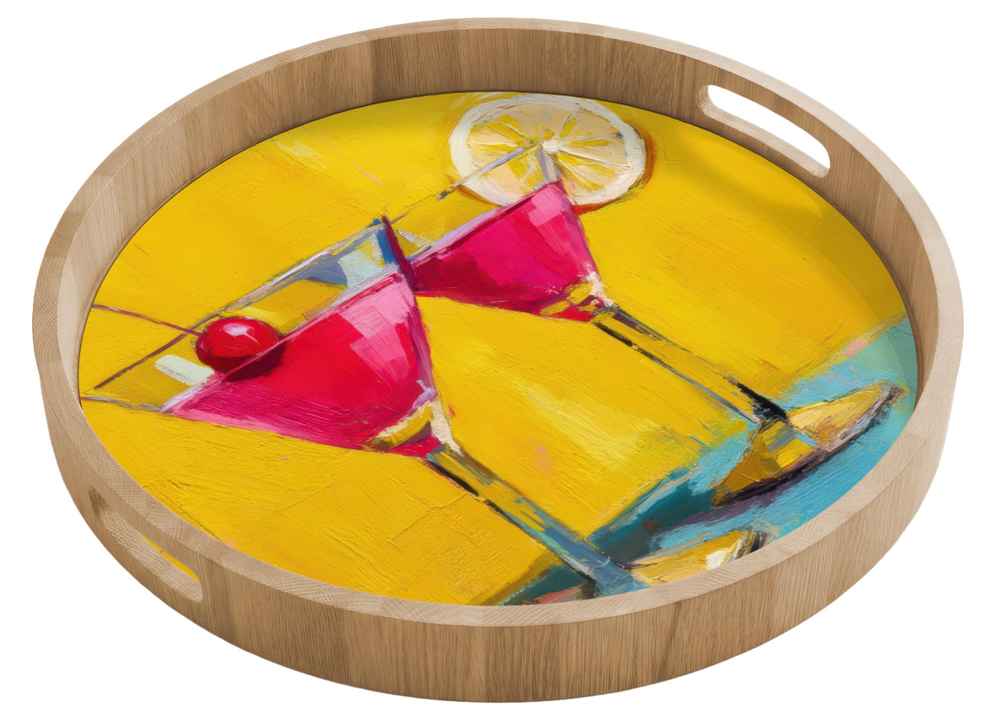 TABLETT Gläser - Cocktail - Zitrone - Kirsche 50x50 cm - Gelb, Holz (50/5/5cm) - OnlyWow