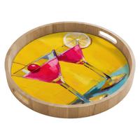 TABLETT Gläser - Cocktail - Zitrone - Kirsche 50x50 cm - Gelb, Holz (50/5/5cm) - OnlyWow