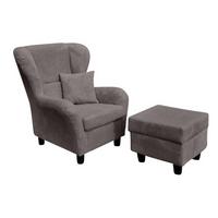 OHRENSESSEL mit HOCKER, hoher Sitzkomfort durch Wellenunterfederung B90/H98/T76 cm, Cord Grau / 18019 - Schwarz/Grau, Holz/Textil (90/98/76cm) - luma-home