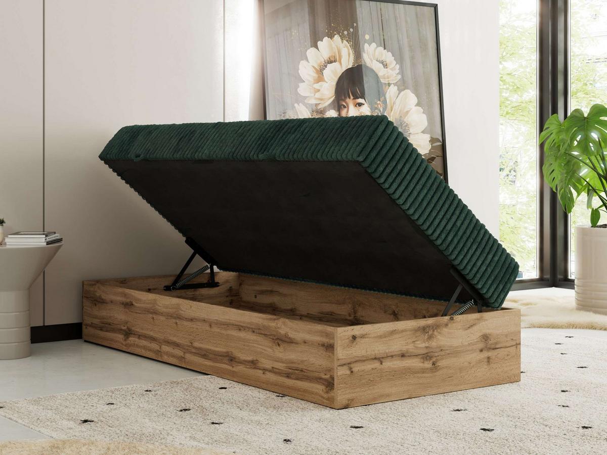 BOXBETT WOOD ZERO 90/200 - Dunkelgrün Cord - H3 - Topper Visco - Dunkelgrün, Textil (90/200cm) - MKS