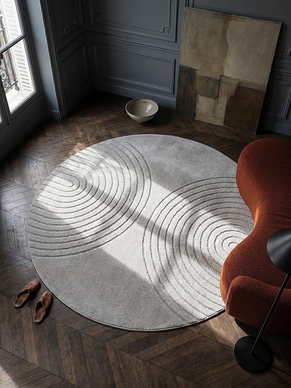 RUNDTEPPICH Geometrisch MUOTA Polypropylen Grau 120 x 120 cm - Grau, Textil (120/120cm) - KADIMA DESIGN