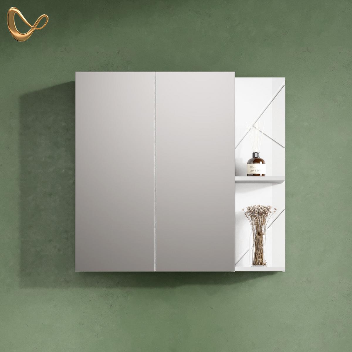SPIEGELSCHRANK Ronco Weiß Hochglanz 80 x 75 cm - Weiß Hochglanz, Holzwerkstoff (80/75/17.2cm) - Livinity®