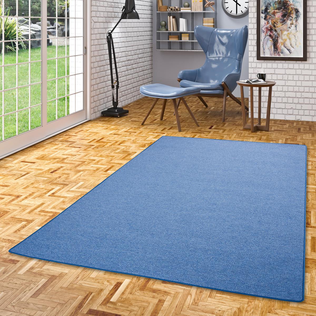FEINSCHLINGEN VELOUR TEPPICH STRONG - Blau, Textil (133/133cm) - Snapstyle