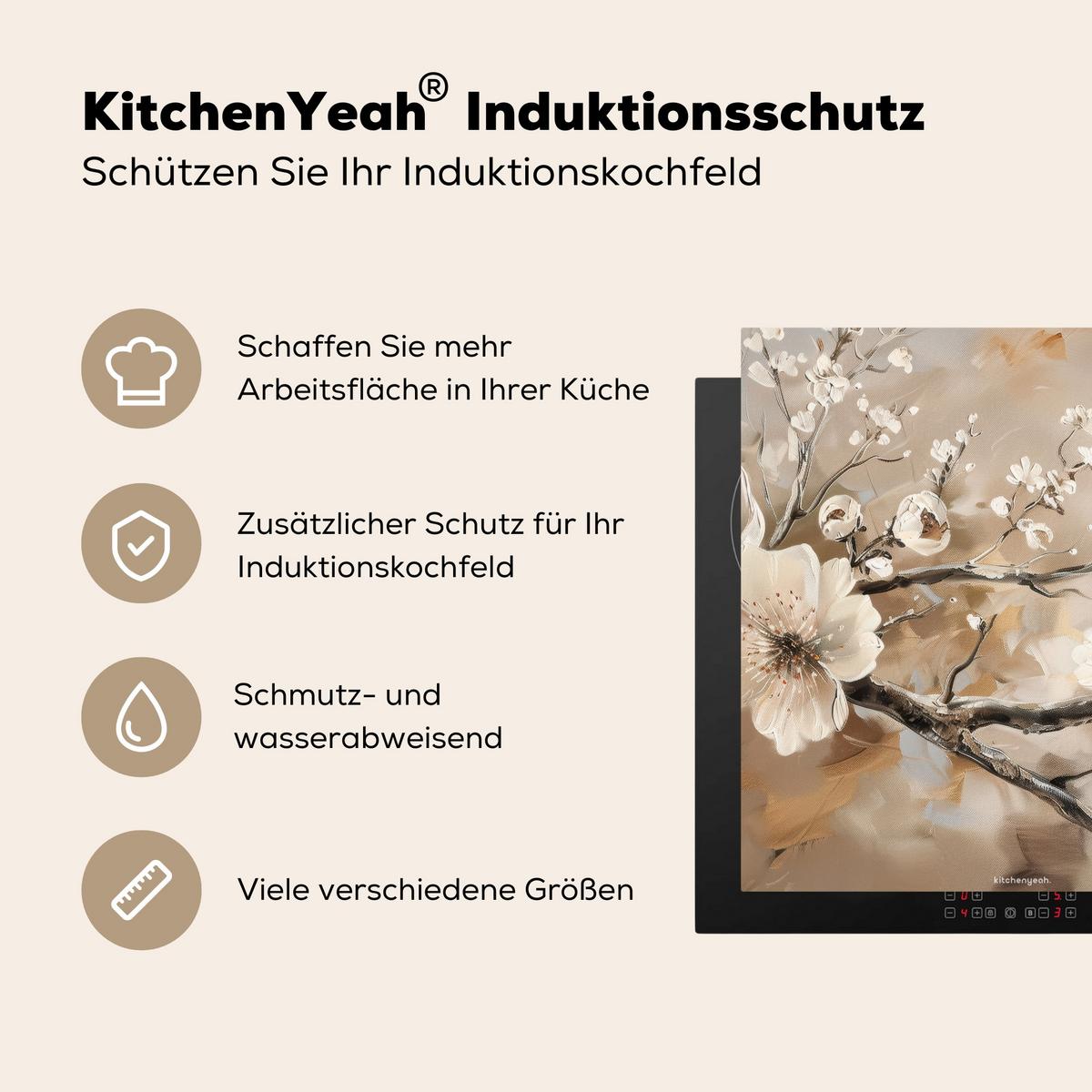 HERDABDECKPLATTE Blumen - Abstrakt - Gemalt - Beige Induktionsmatte 78x78 cm - Kaschmir, Kunststoff (78/78/0.2cm) - MuchoWow