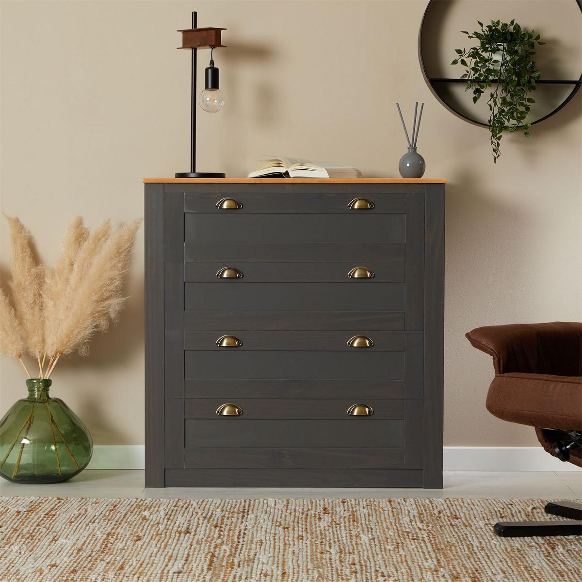 KOMMODE BOLTON anthrazit/braun - Anthrazit/Braun, Holz (91/93/40cm) - IDIMEX