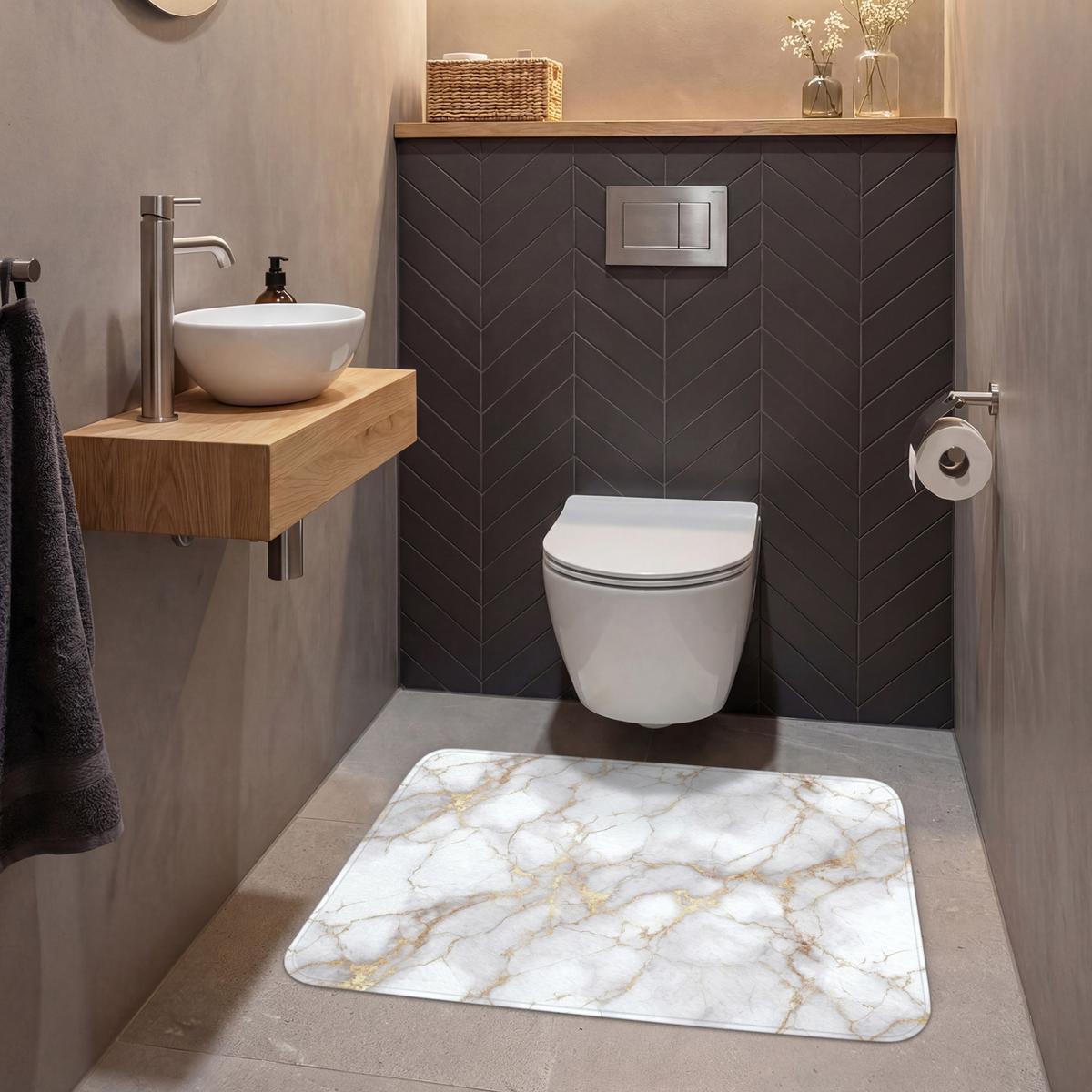 WC-VORLEGER Weiß - Gold - Marmor - Grau Toilettenteppich 90x60 cm - Weiß, Textil (90/1cm) - OnlyWow