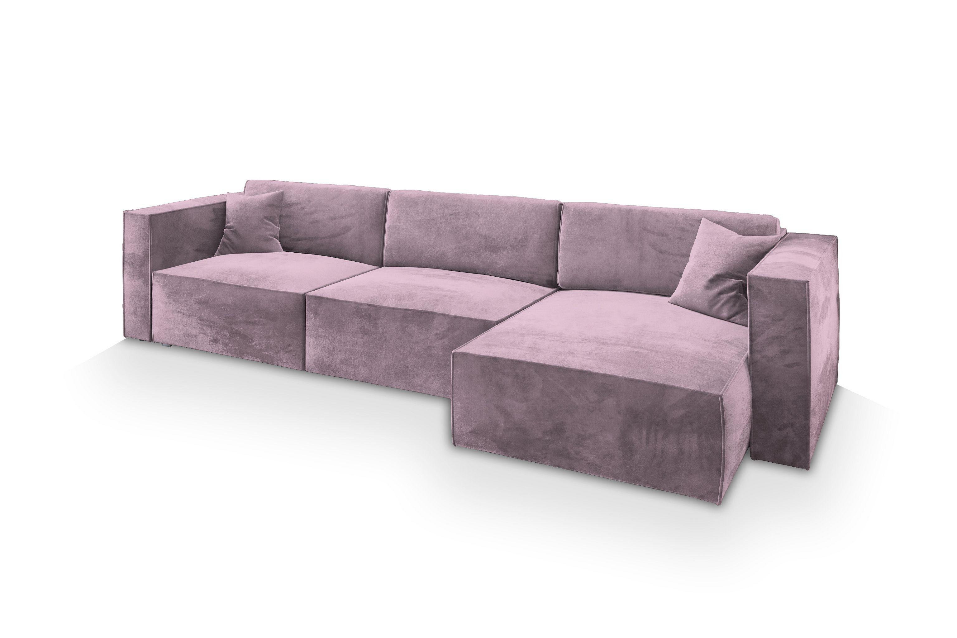 ECKSOFA TOLMO M Lila Velours-Stoff mit Schlaffunktion - Lila/Grau, Holz/Kunststoff (347/148cm) - MASSENO