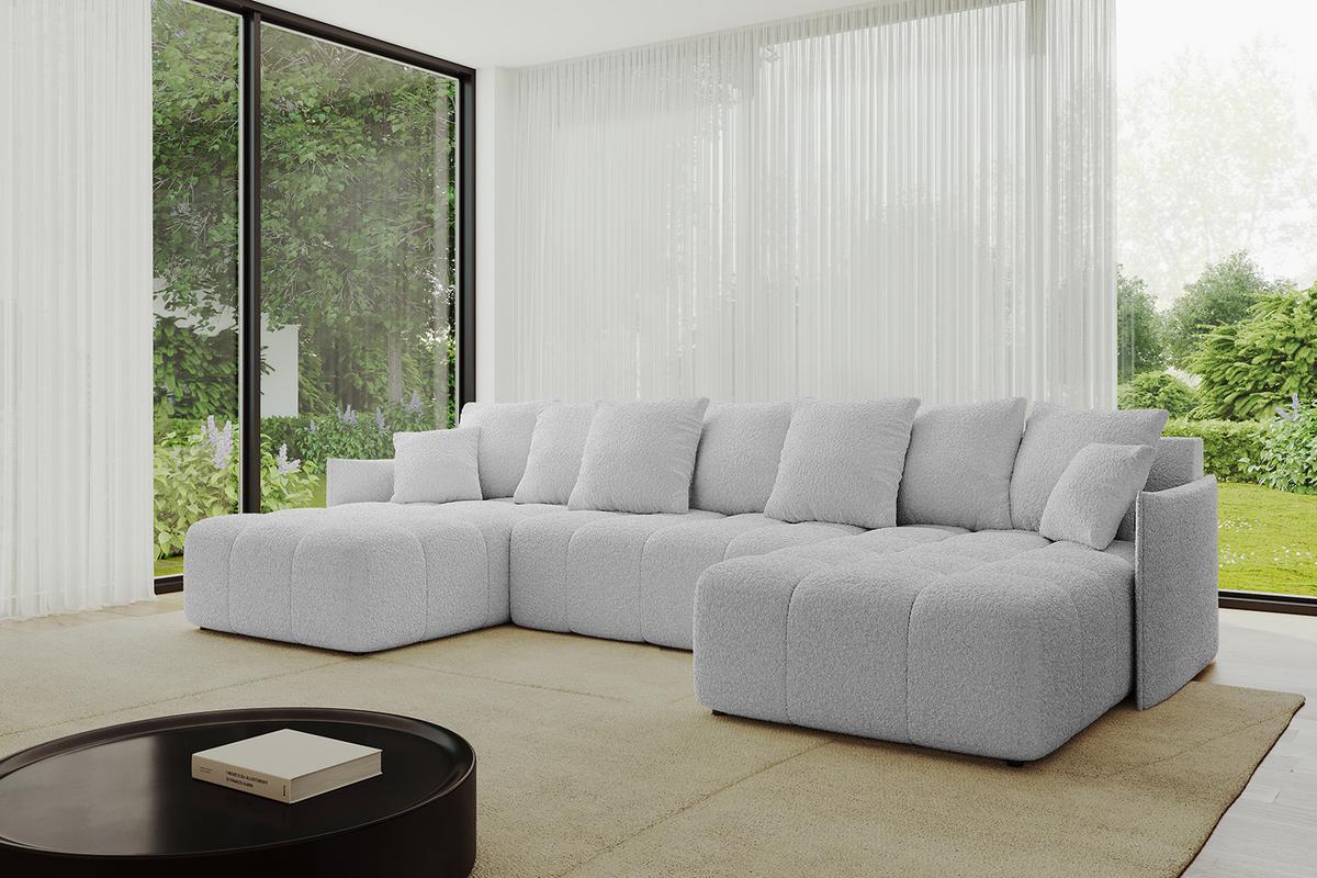 WOHNLANDSCHAFT LONLI-U 355x189x68 Hellgrau Bouclé - Hellgrau, Holzwerkstoff/Kunststoff (355/68/189cm) - ALTDECOR