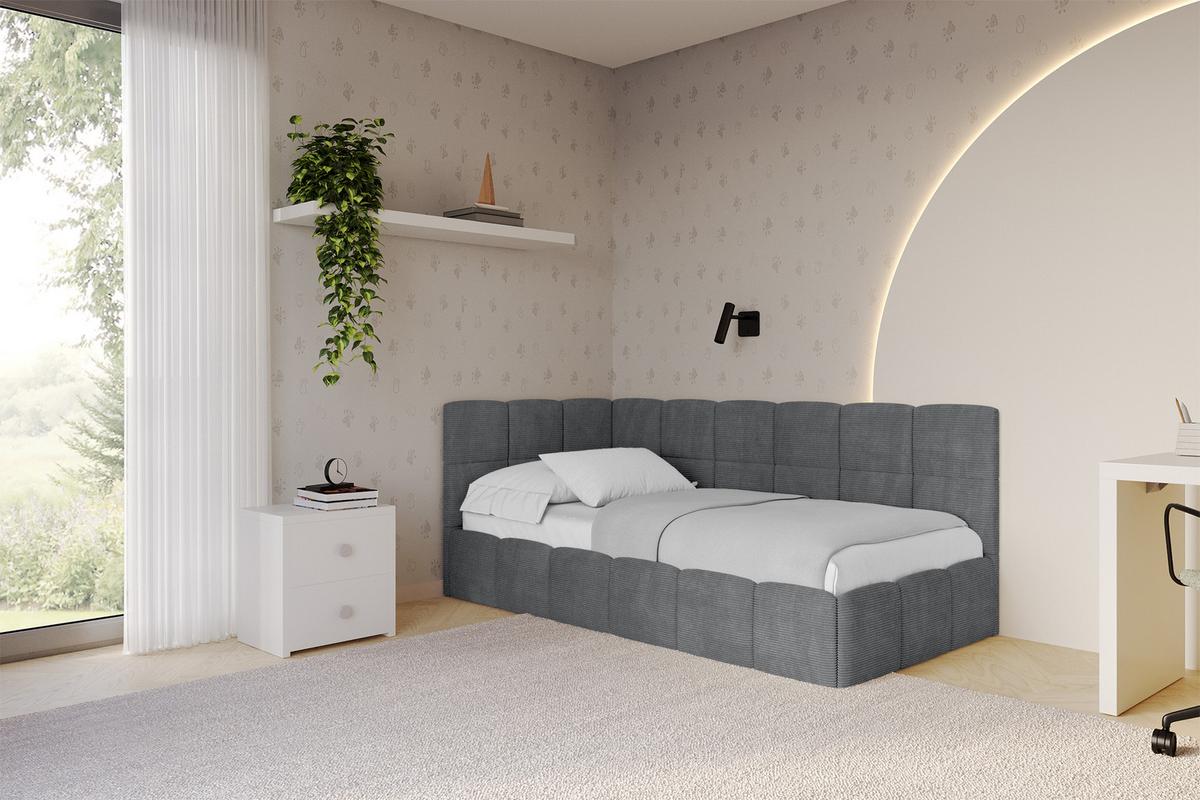 EINZELBETT Jugendbett mit Bettkasten Rechts, ohne Matratze - LIVY 90x200 Dunkelgrau - Graphitfarben, Holzwerkstoff/Textil (90/200cm) - ALTDECOR