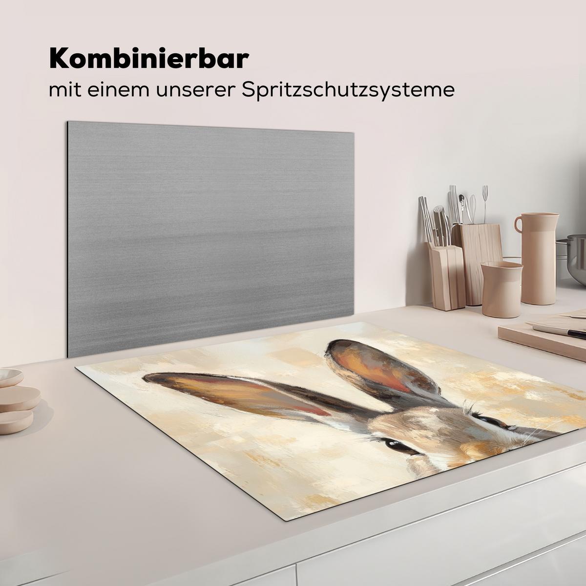HERDABDECKPLATTE Hase - Ohren - Braun Induktionsmatte 78x78 cm - Beige, Kunststoff (78/78/0.2cm) - MuchoWow