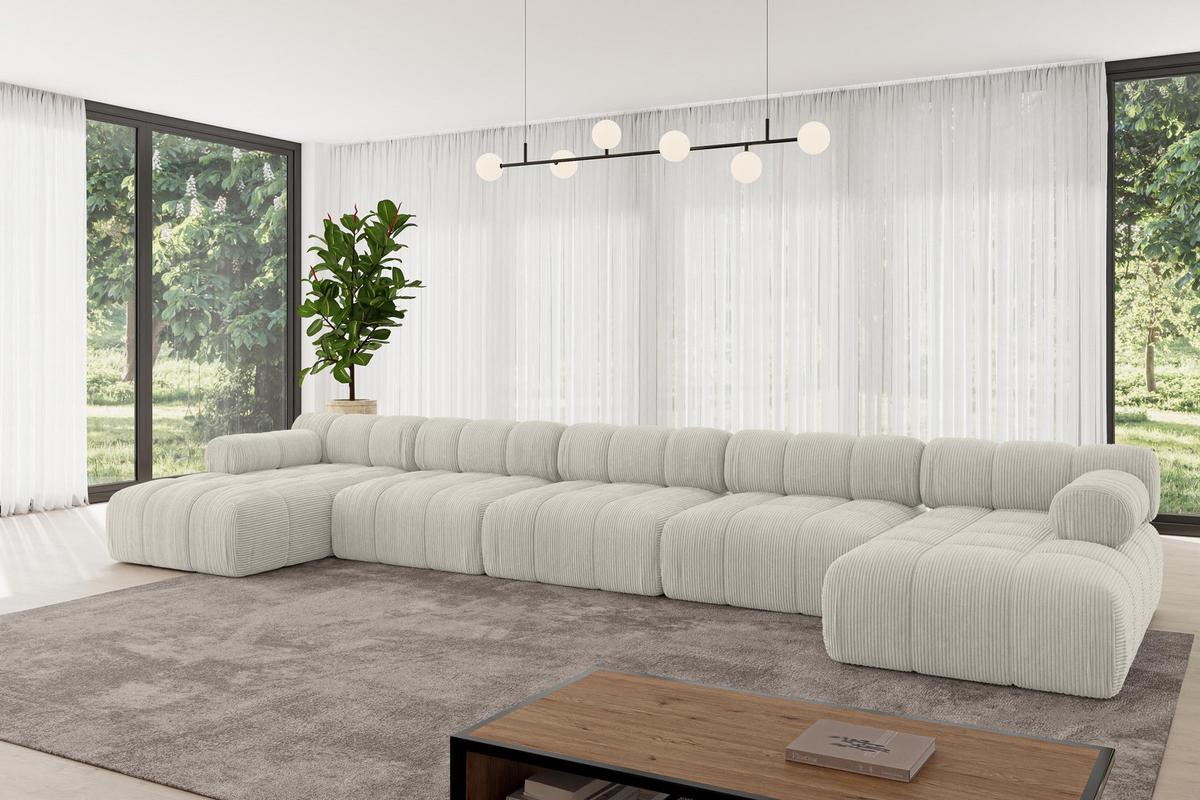 WOHNLANDSCHAFT modulares Sofa Tesso-U3 - 475x160x70 cm Creme Cord - Hellgrau/Creme, Holzwerkstoff/Textil (475/70/160cm) - ALTDECOR