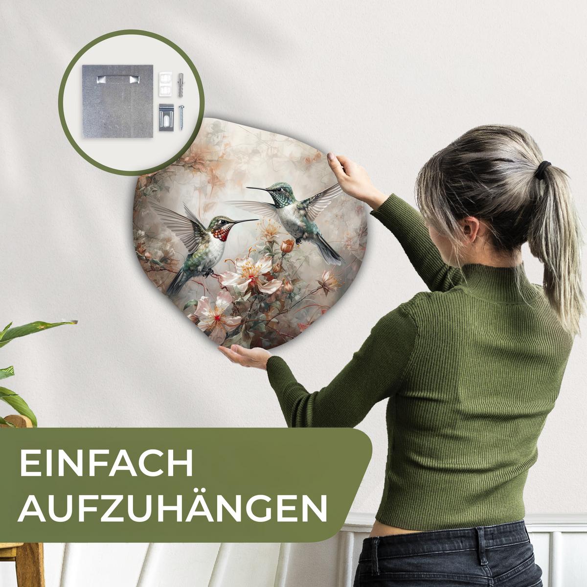 WANDBILD Kolibri - Vögel - Blumen - Pflanzen Wanddeko 40x40 cm - Hellgrün, Kunststoff (40/40cm) - MuchoWow