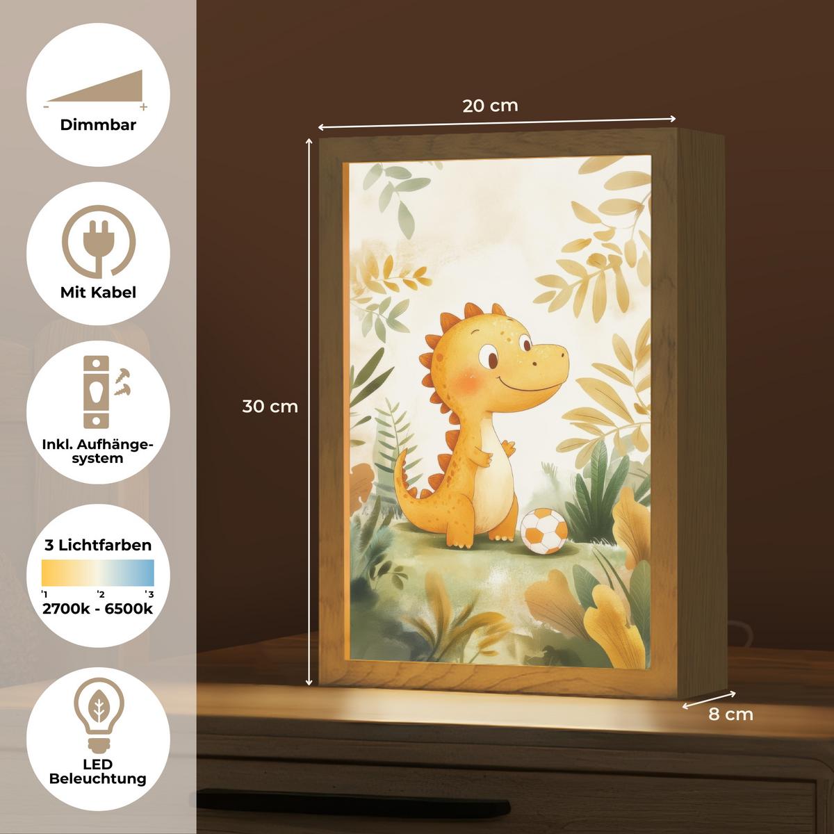 WANDLEUCHTE Dino - Fußball - Orange 20x30 cm - Beige, Holzwerkstoff (20/30/8cm) - OnlyWow