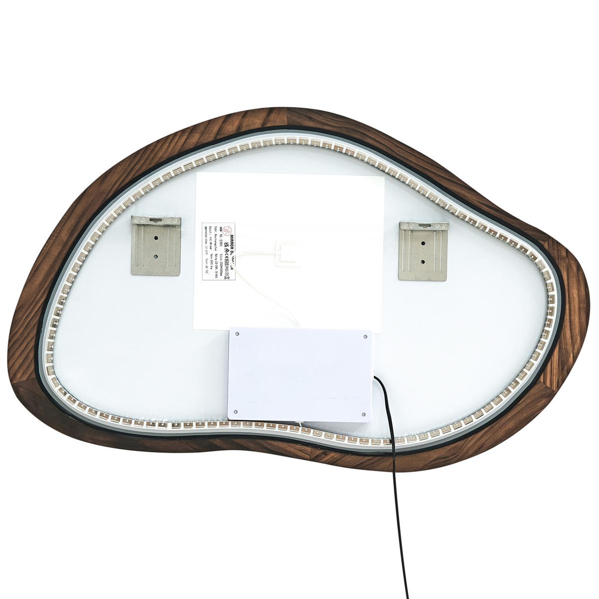 LED-BADEZIMMER-SPIEGEL 93/60 cm Dunkelbraun Mancey - Silberfarben/Braun, Glas (93/60/3cm) - Beliani