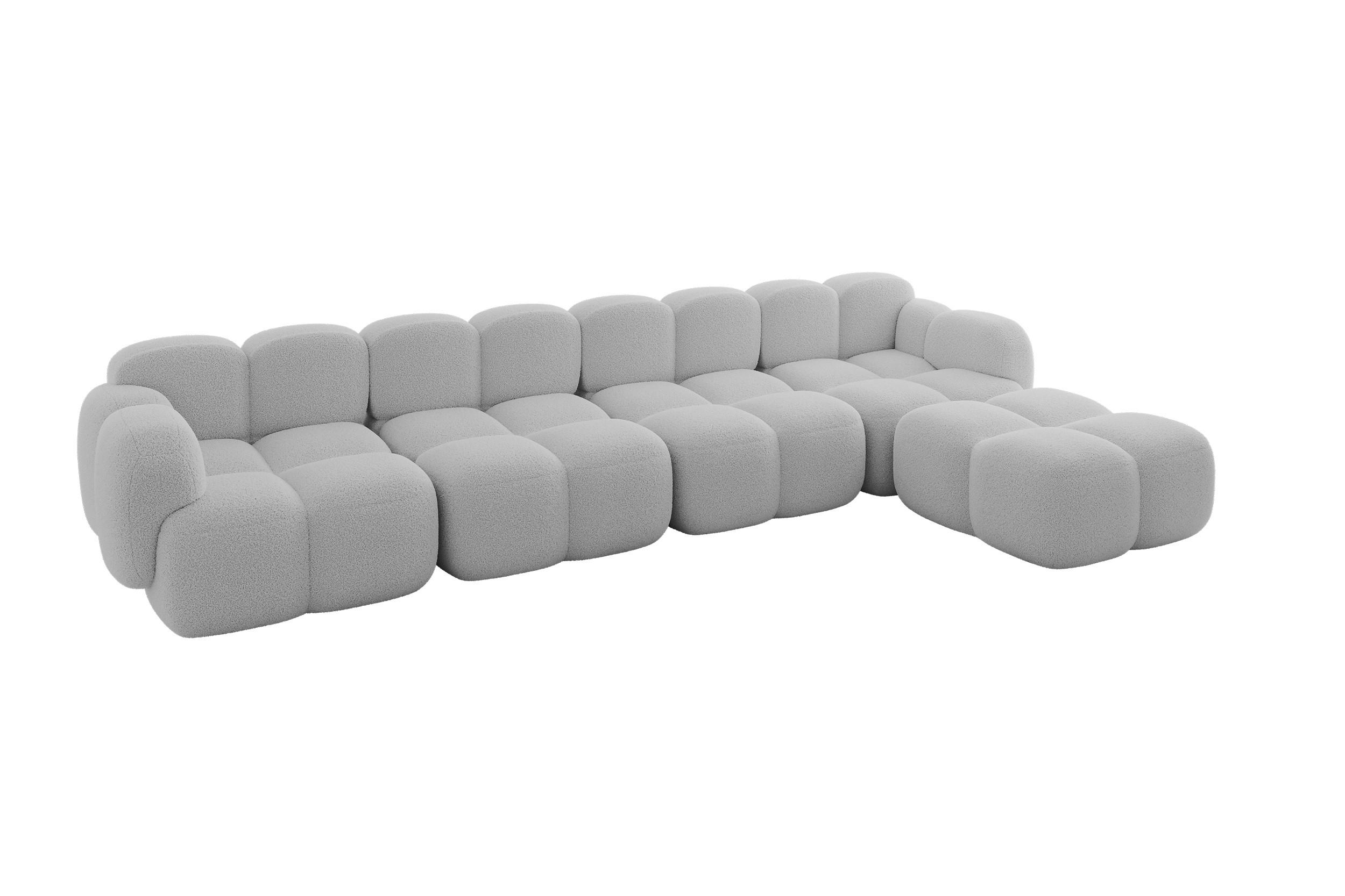 ECKSOFA modulares Sofa Rechts Miko-L3 390x205x75 Hellgrau Bouclé - Edelstahlfarben/Schwarz, Holzwerkstoff/Kunststoff (390/205cm) - ALTDECOR
