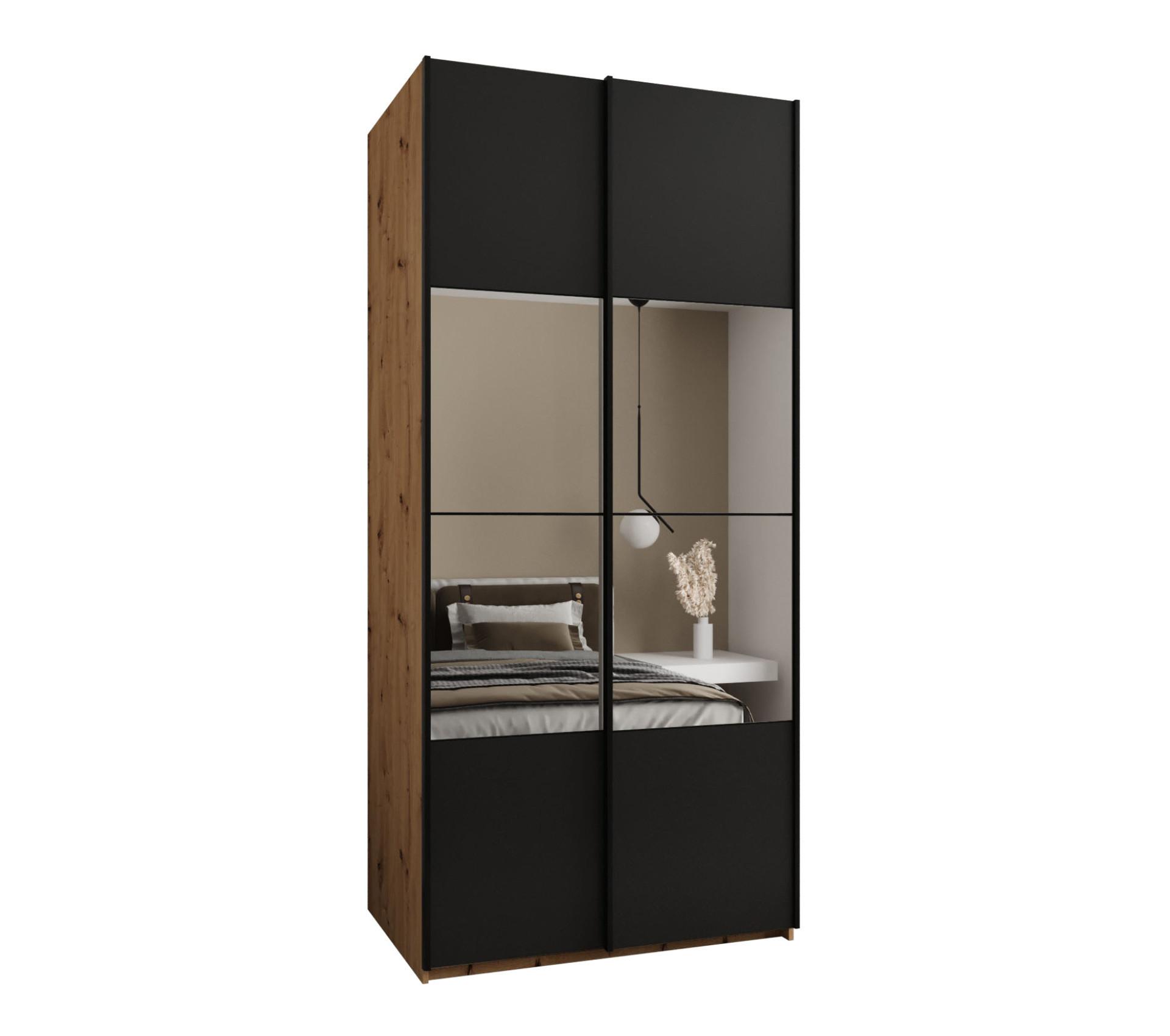SCHWEBETÜRENSCHRANK 245,5/120/64 2-türig - Schwarz/Eiche Artisan, Holz/Metall (120/245/64cm) - Abiks Möbel