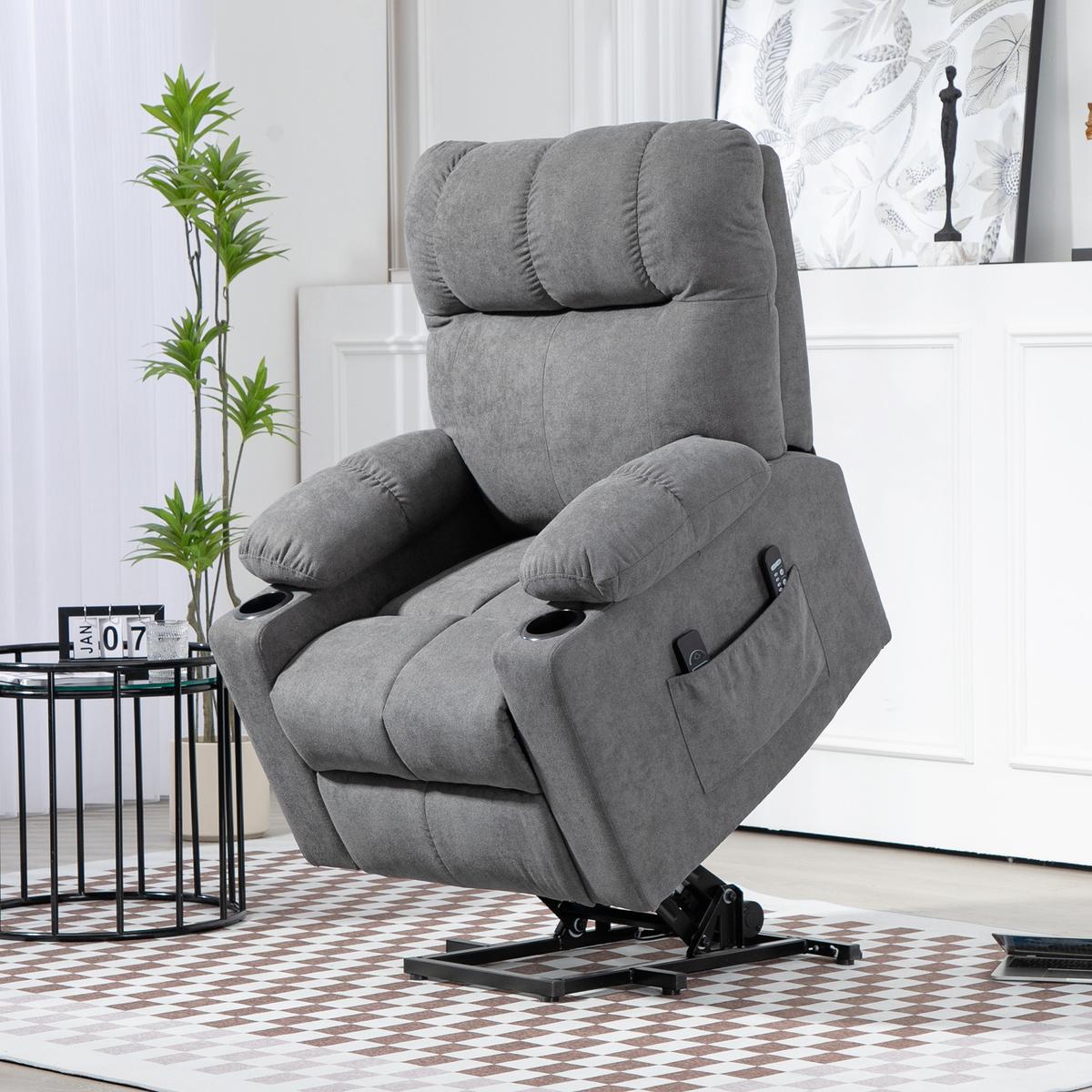 FERNSEHSESSEL mit Aufstehhilfe, Grau - Schwarz/Grau, Textil/Metall (95/109/91cm) - HOMCOM