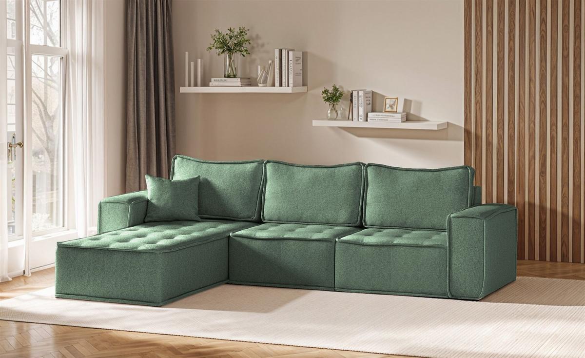 ECKSOFA Sande In Raven - Grün, Holzwerkstoff/Textil (292/192cm) - Fun Möbel