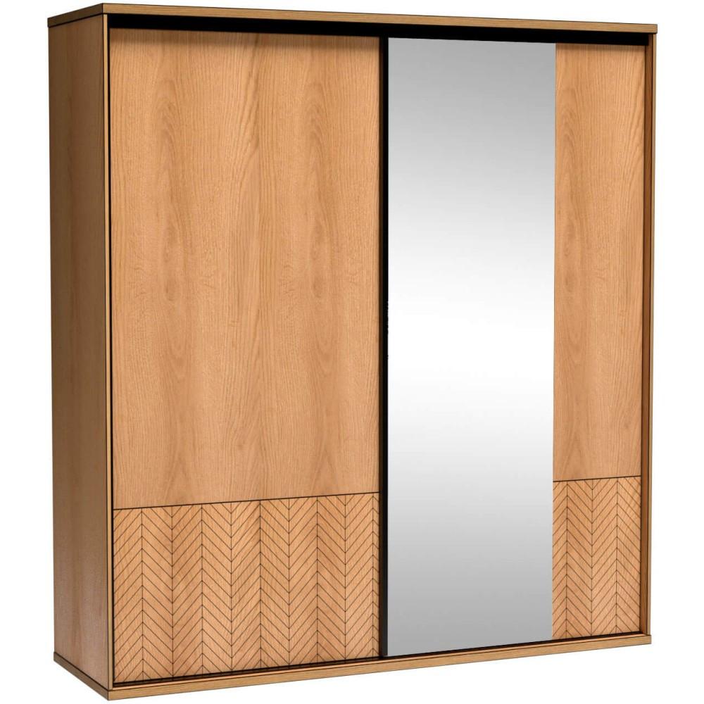 SCHIEBETÜRENSCHRANK Fun mit 2 Türen und Spiegel - Eichefarben, Holzwerkstoff (200/217/60cm) - Beautysofa