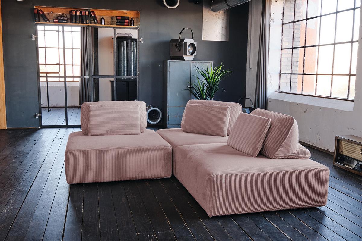 MODULSOFA WIOLO SOFT 3 MODULE 3 KISSEN Pink Cord - Schwarz/Rosa, Kunststoff/Textil (333/84/111cm) - KAWOLA