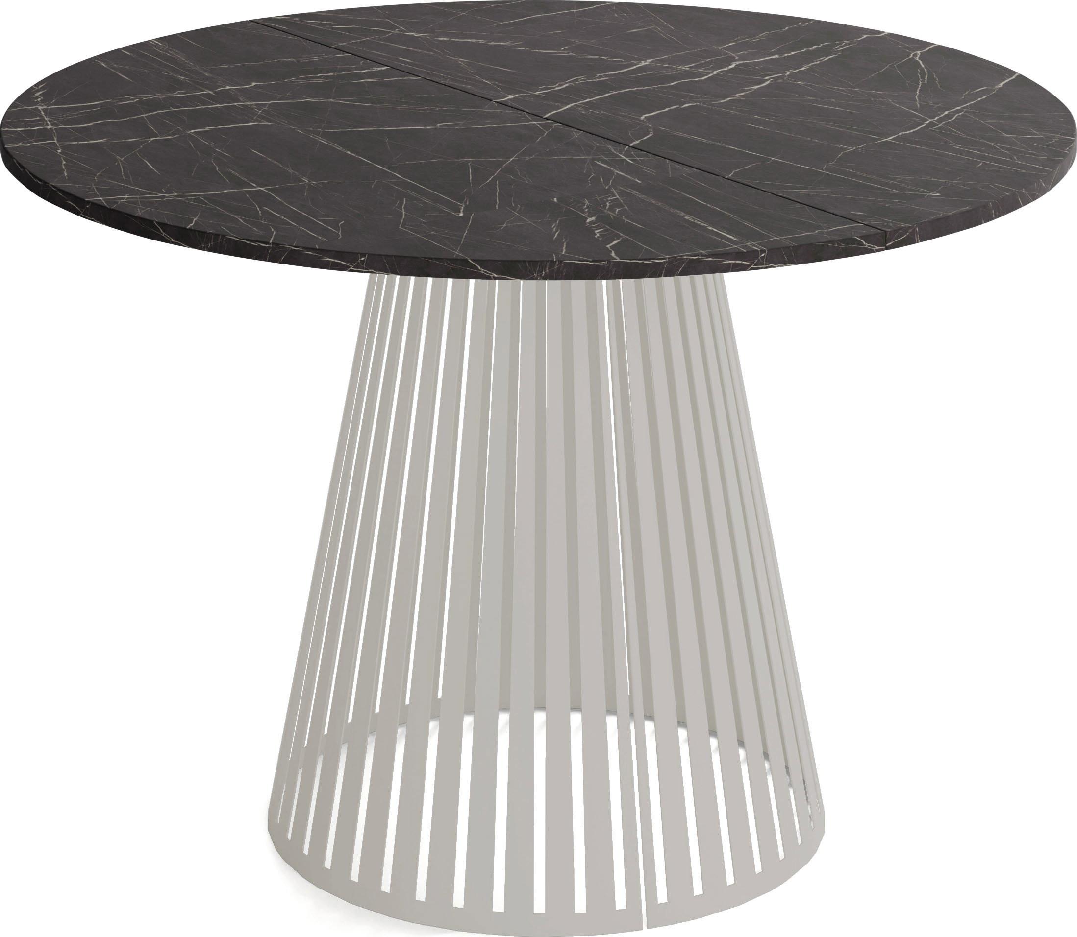 ESSTISCH Naro rund ausziehbar mit Lamellen-Metallgestell in Grau-Beige, Marmor Schwarz 120-200/120/76 cm - Kaschmir/Anthrazit, Holzwerkstoff/Metall (120/196/76cm) - WFL GROUP