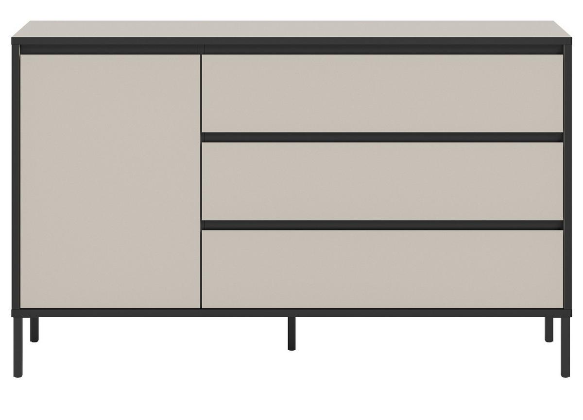 SIDEBOARD Sand / Kaschmir mit Schwarz, Kommode mit 3 Vollauszug-Schubkästen 163 x 83 cm - Sandfarben/Kaschmir, Holzwerkstoff/Metall (136/83/38cm) - Inn.Furn