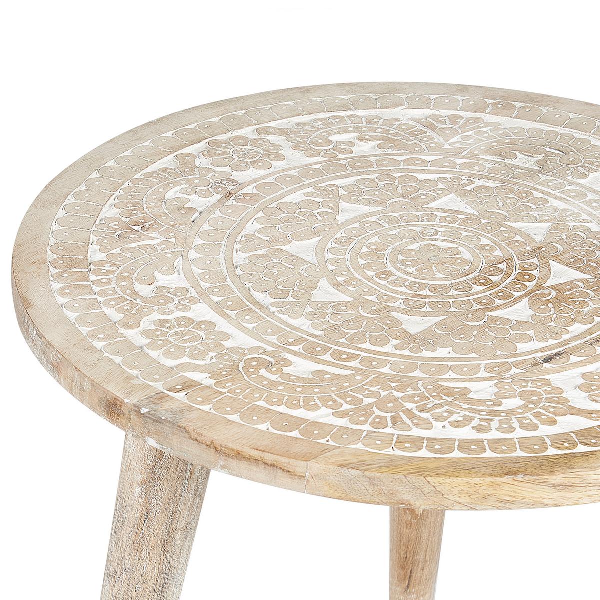 BEISTELLTISCH 2er-Set Rund Holz, Weiß Uday - Hellbraun, Holz (35/35/45cm) - Beliani