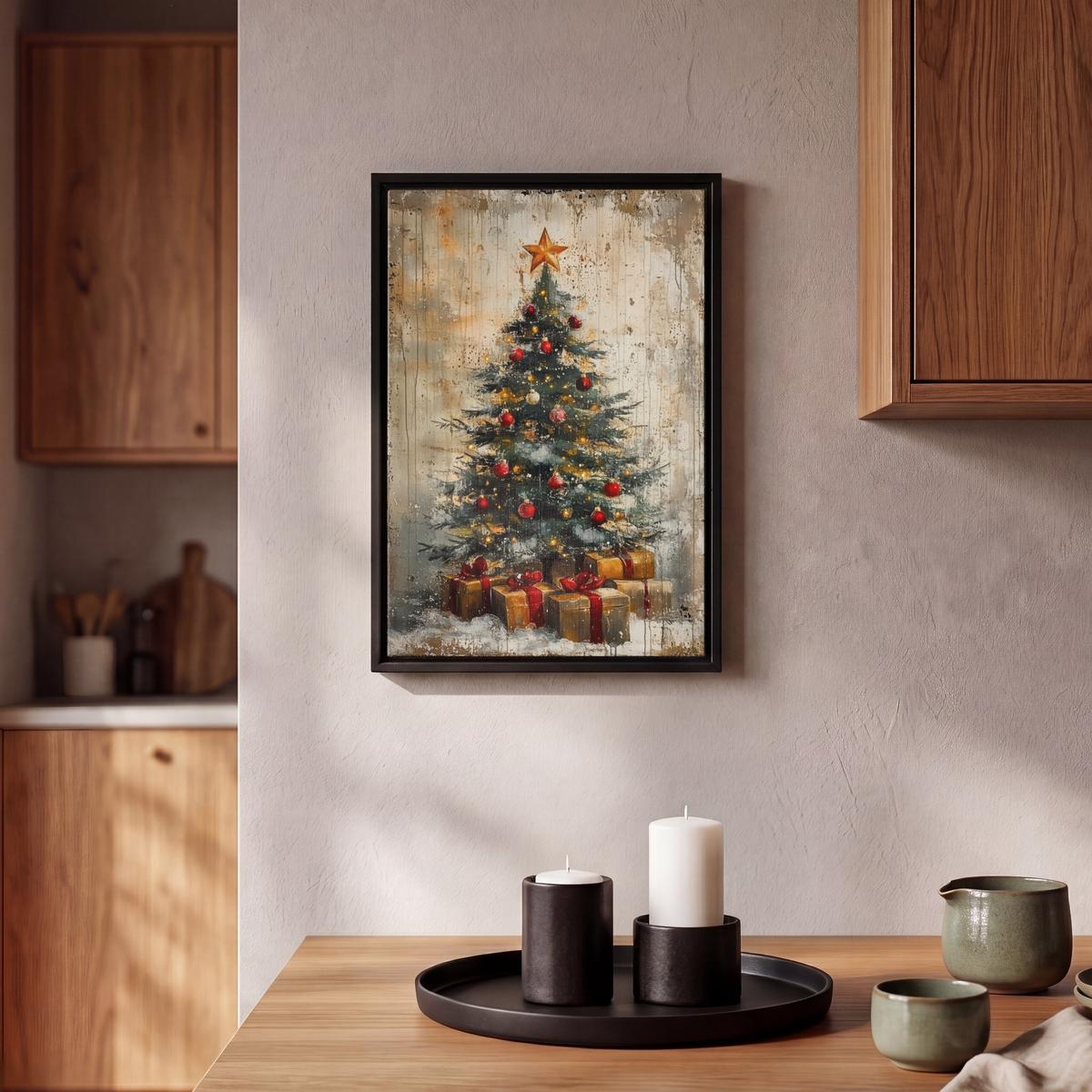 LEINWAND Bilder mit Rahmen - Weihnachtsbaum - Vintage - Weihnachten - Geschenk - 20x30 - Rostfarben, Textil (20/30cm) - MuchoWow
