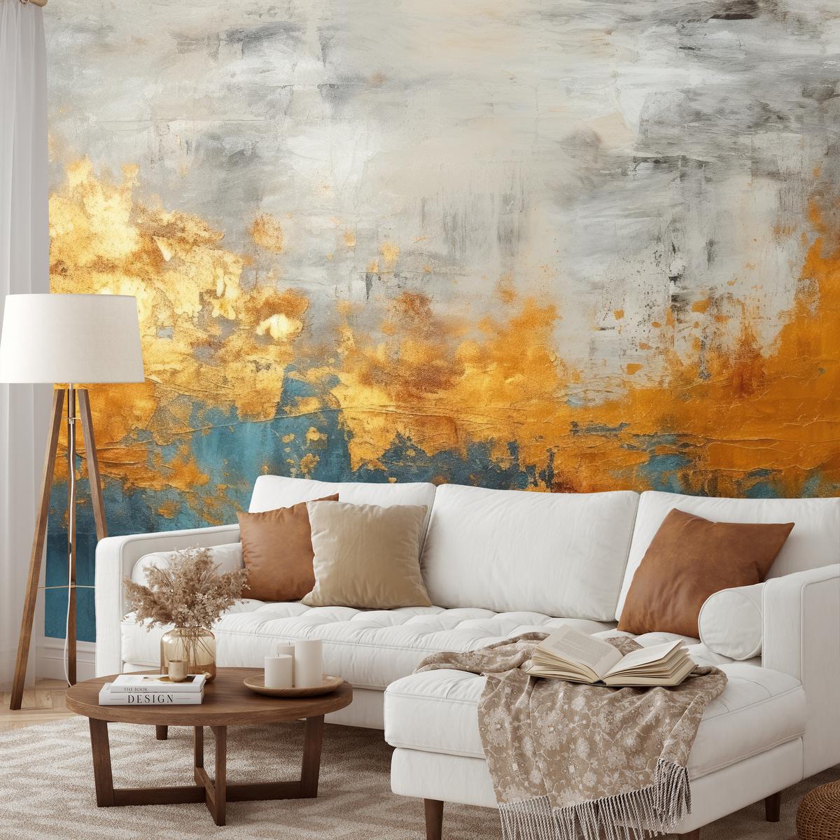 FOTOTAPETE für Badezimmer Abstrakter Beton Gold Mauer 400x280 - Türkis/Goldfarben, Papier (400/280cm) - Muralo