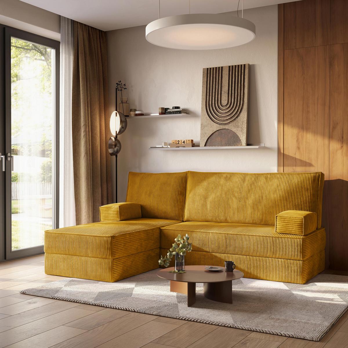 ECKSOFA NOTIA modulares Boneless Sofa mit Schlaffunktion Gelb Kordstoff - Gelb, Textil (200/120cm) - MASSENO