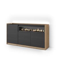 SIDEBOARD, Schwarz und Eiche, 156/37/80cm, Kamin mit Feuereffekt - Schwarz, Holzwerkstoff (156/80/37cm) - Skraut Home