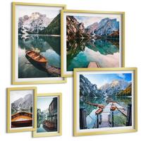 BILDER SET 5er Set - 50x50 cm & 20x30 cm & 40x60 cm Goldrahmen - Zarte Rosenblüten für die Küche - Goldfarben, Kunststoff (40/60cm) - TULUP