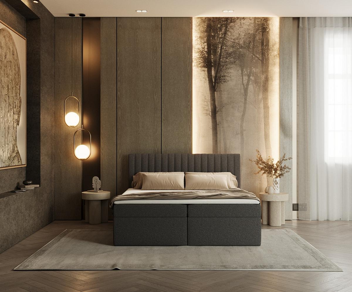 BOXBETT Maldon 140/200 cm Anthrazit im Megan Stoff - Anthrazit/Schwarz, Holz/Holzwerkstoff (140/200cm) - AltaBeds