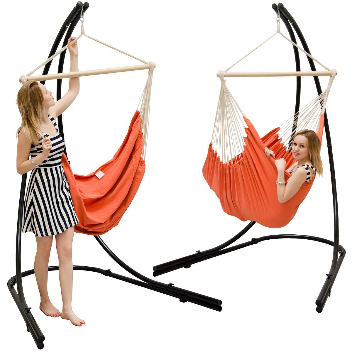 XL HÄNGESTUHL mit Gestell 210/140 cm , Orange/Schwarz - Orange, Textil (140/210/160cm) - Amanka