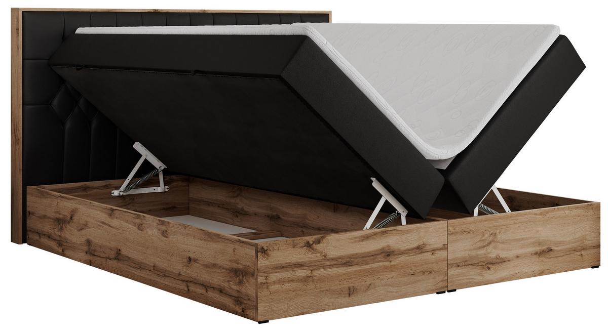 BOXBETT AMORE 160/200 Schwarz Velvet - H4 - Schwarz, Holz/Textil (160/200cm) - MKS