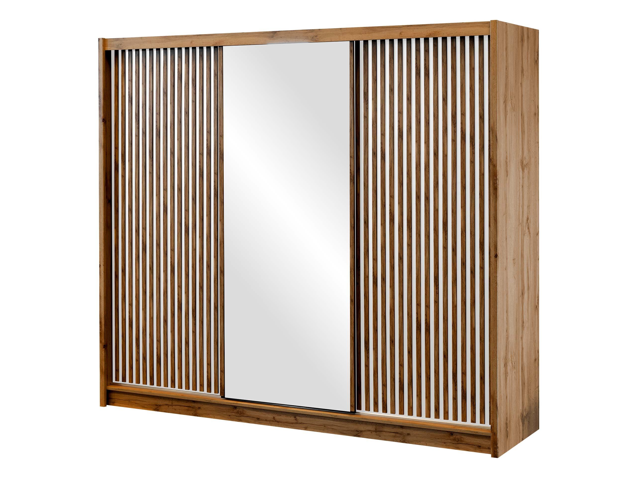 SCHIEBETÜRENSCHRANK London 250 - Eiche Wotan/Weiß, Holzwerkstoff (250/215/60cm) - MIRJAN24