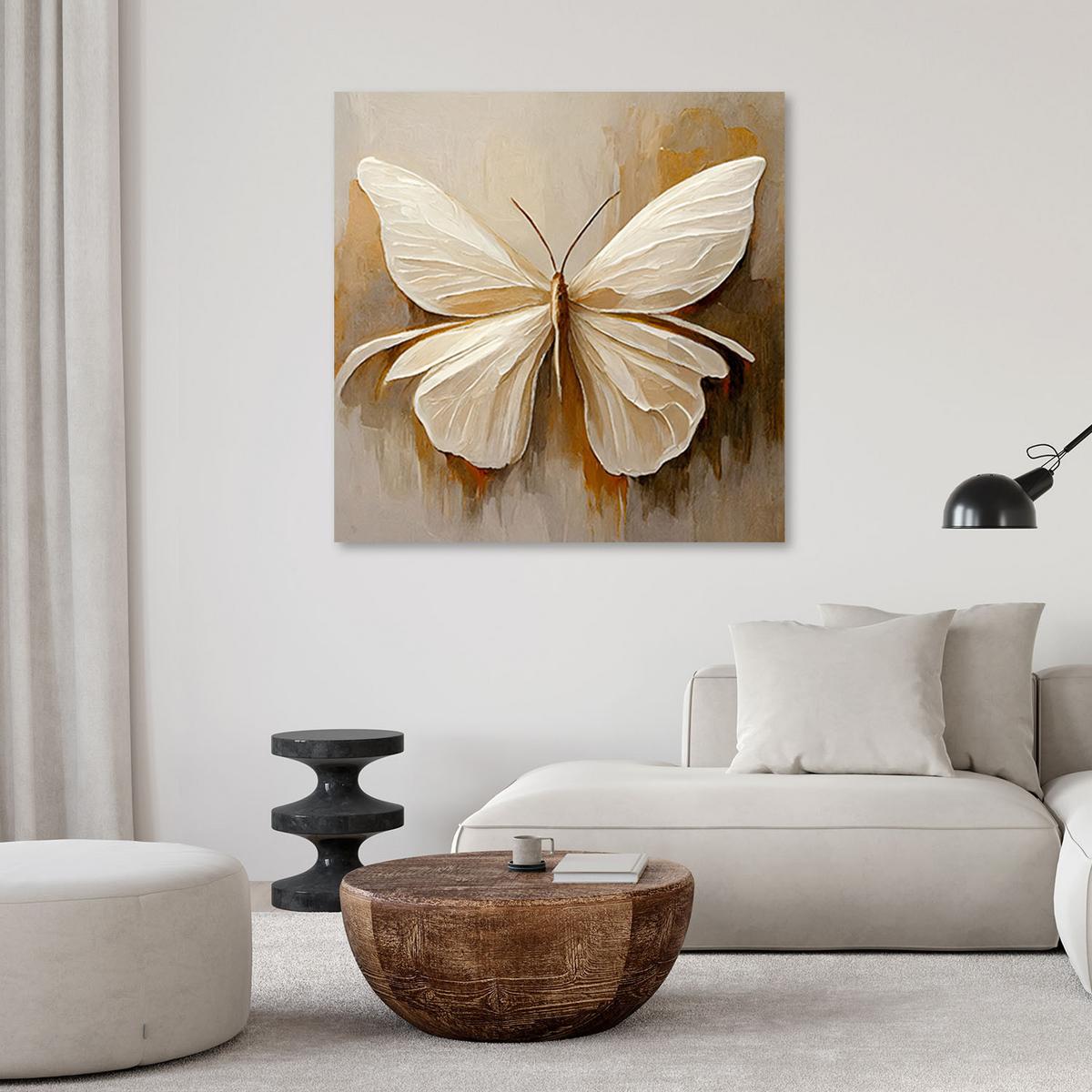 LEINWANDBILD Beigefarbener Schmetterling 50x50cm - Beige, Textil (50/50cm) - Feeby