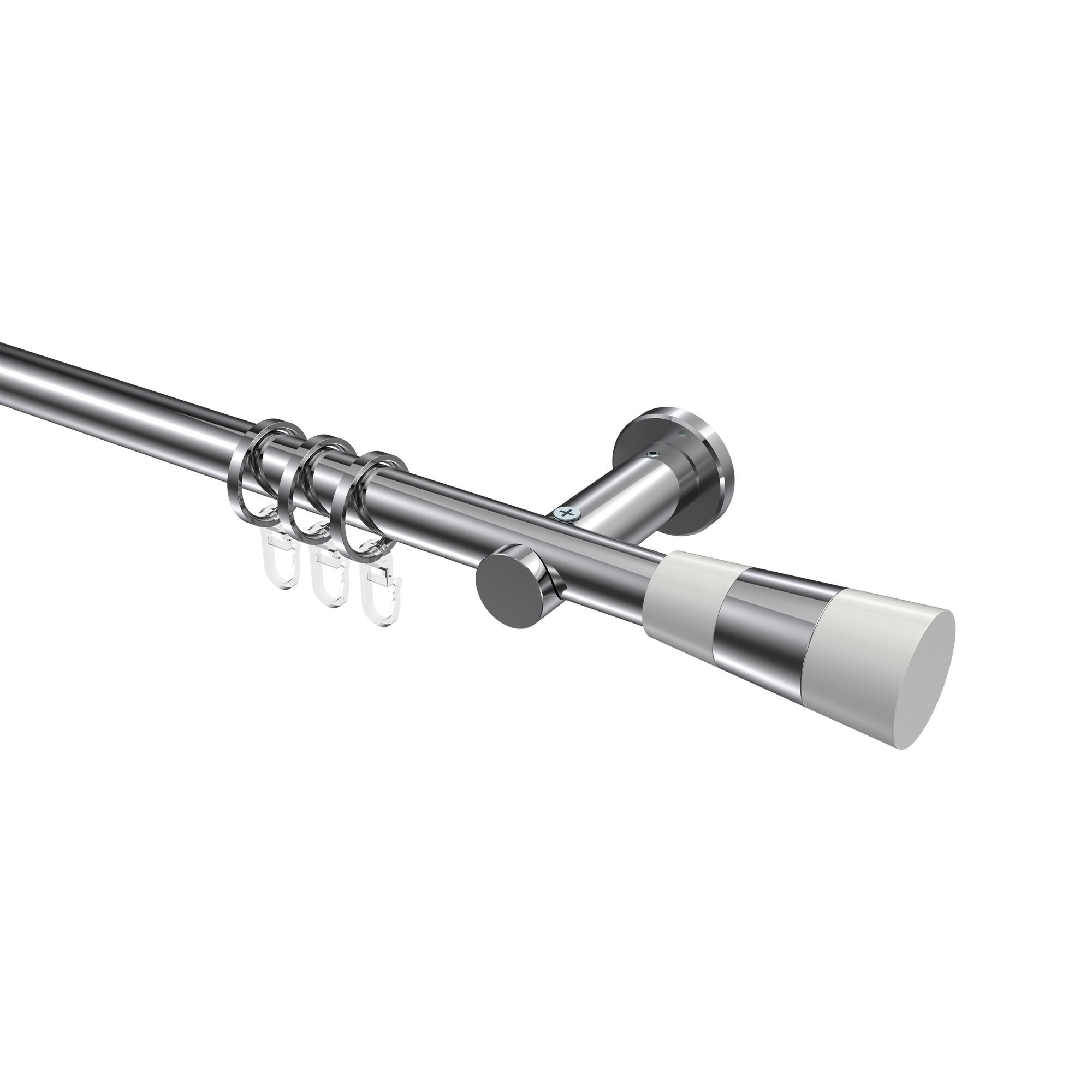 GARDINENSTANGE Platon Tanara 600 cm (geteilt in 3 x 200 cm), 1-läufig, 20 mm Ø Chrom - Chromfarben/Weiß, Metall (600cm) - INTERDECO