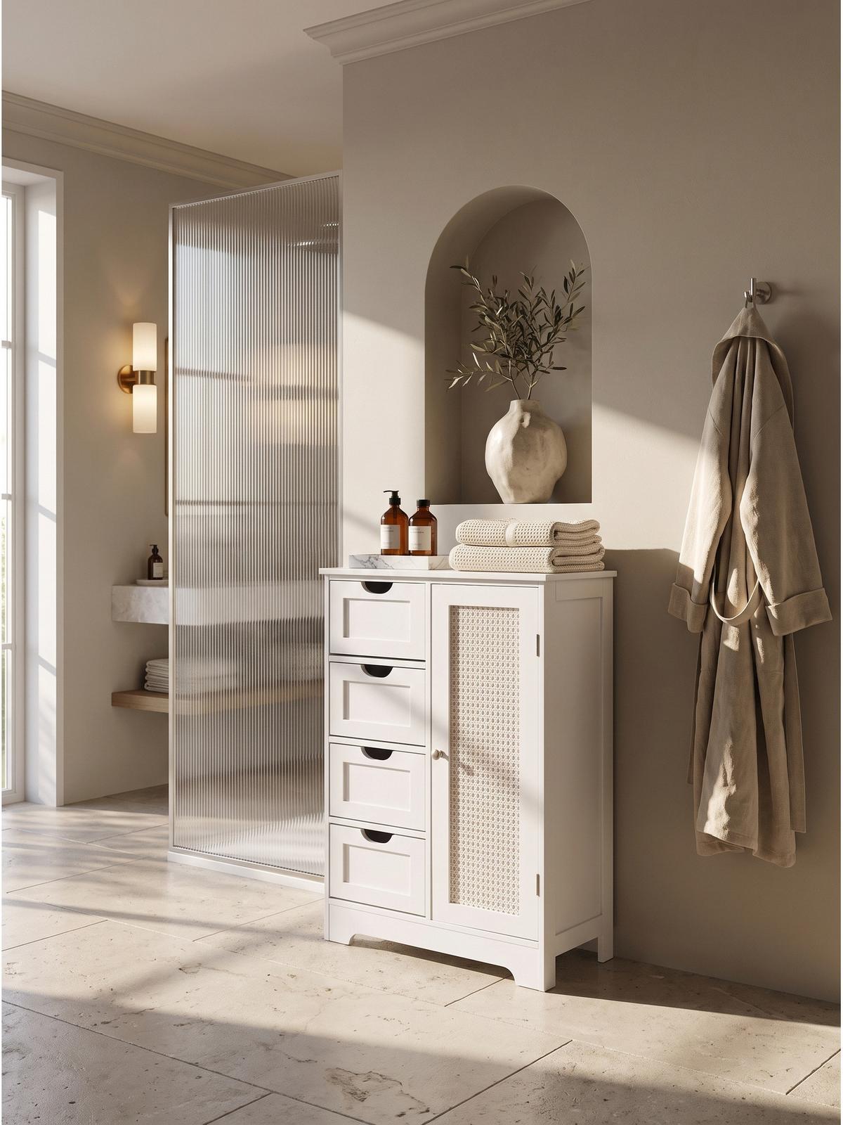 BADSCHRANK ADOUR, MDF, mit Stauraum, Weiß, 55 x 30 x 80 cm - Weiß, Holzwerkstoff/Metall (55/80/30cm) - KADIMA DESIGN